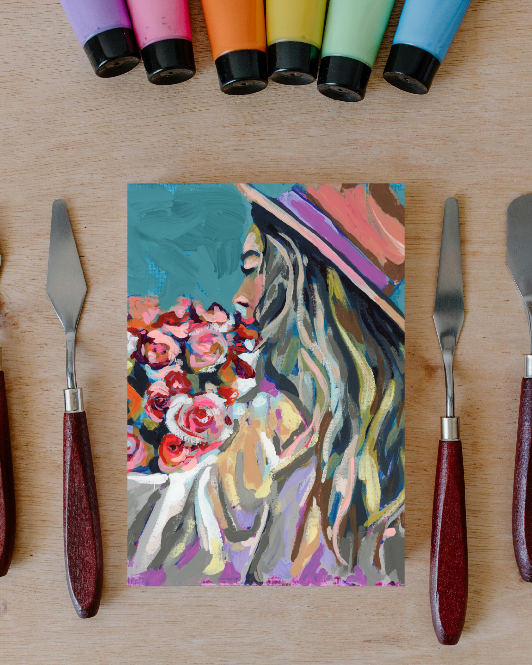 Rose Bouquet Girl Canvas Print