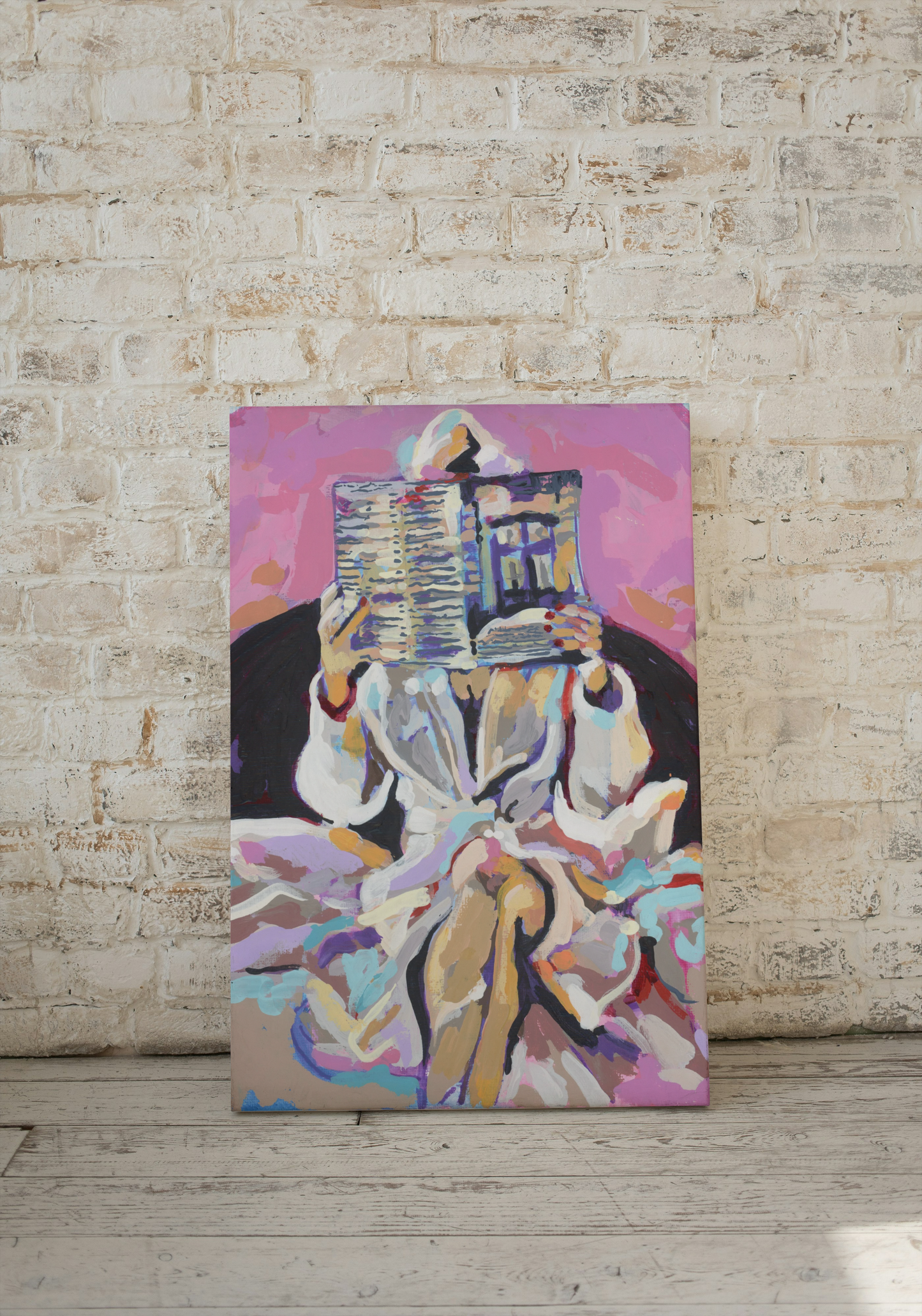 Newspaper Robe Girl Canvas Print