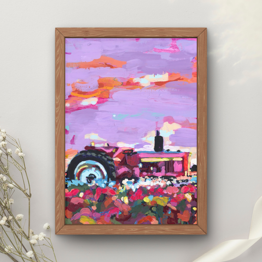 Pink Tractor Art Print