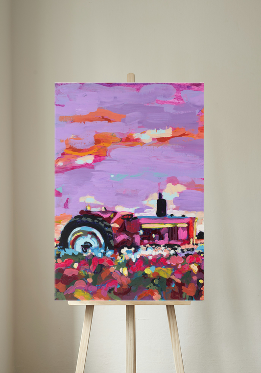 Pink Tractor Canvas Print