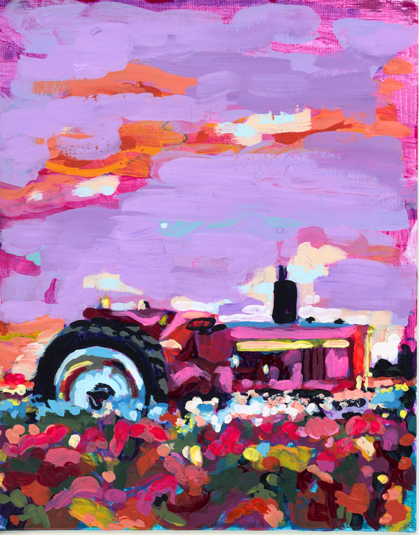 Pink Tractor Canvas Print