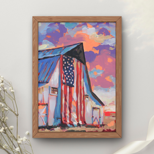Barn with Flag on Side Art Print