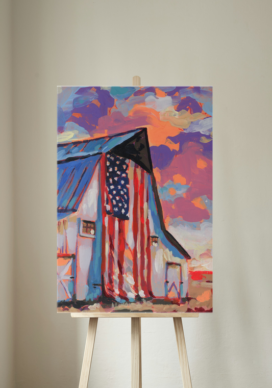 Barn with Side Flag Canvas Print