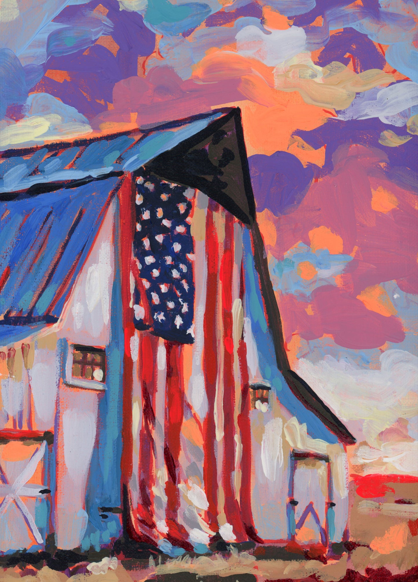 Barn with Side Flag Canvas Print