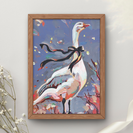 Black Bow Goose Art Print