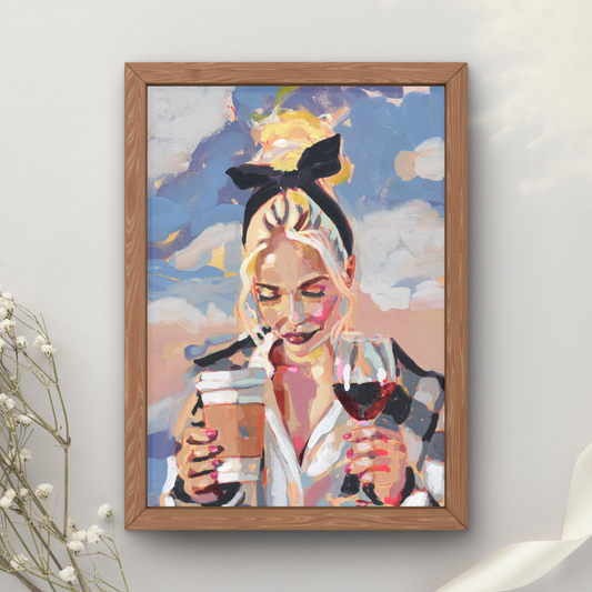 Wine and Coffee Girl Art Print