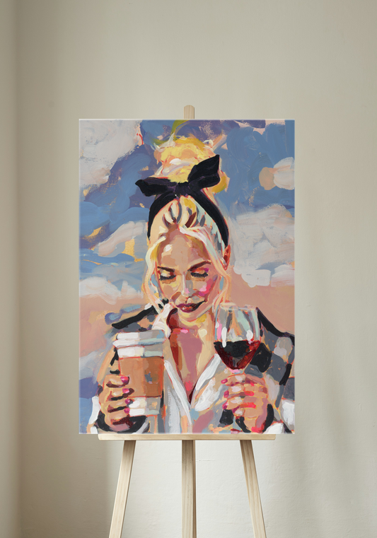 Wine and Coffee Girl Canvas Print