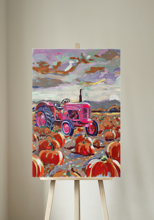 Pink Tractor Pumpkin Canvas Print