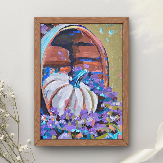 White Pumpkin in Barrel Art Print