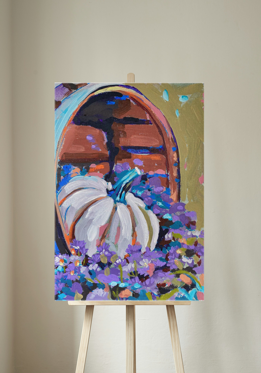 White Pumpkin in Barrel Canvas Print