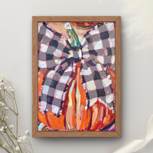 Pumpkin with Plaid Bow Art Print
