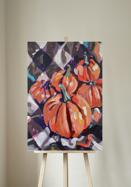 Pumpkin on Plaid Blanket Canvas Print