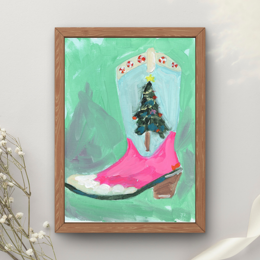Christmas Tree Cowgirl Boot Art Print