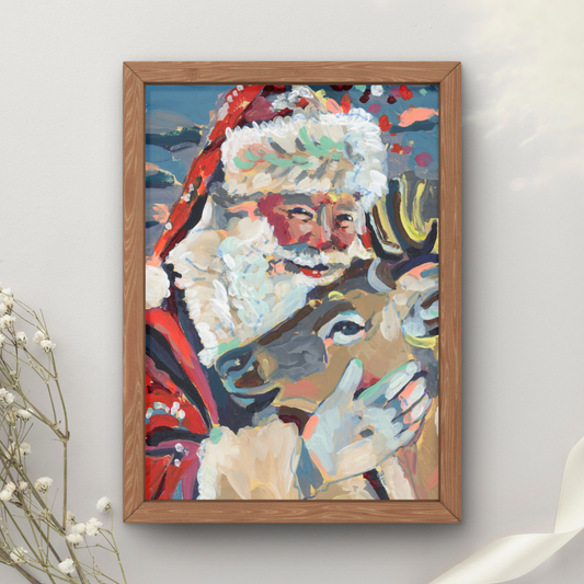 Santa and Reindeer Art Print