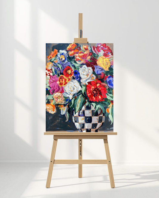 Checkered Floral Bouquet Canvas Print