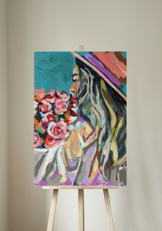 Rose Bouquet Girl Canvas Print