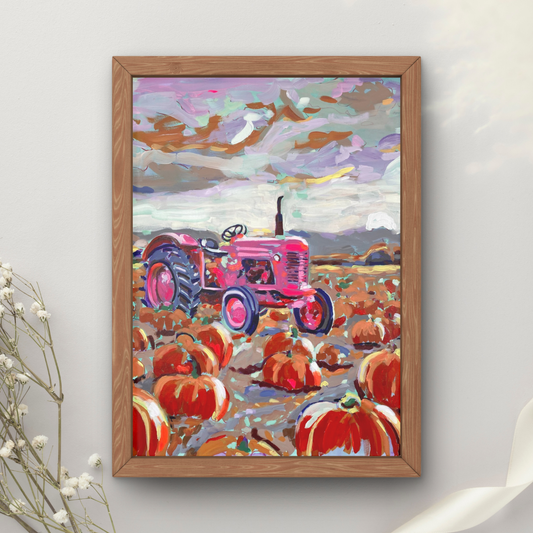 Pink Tractor Pumpkin Art Print