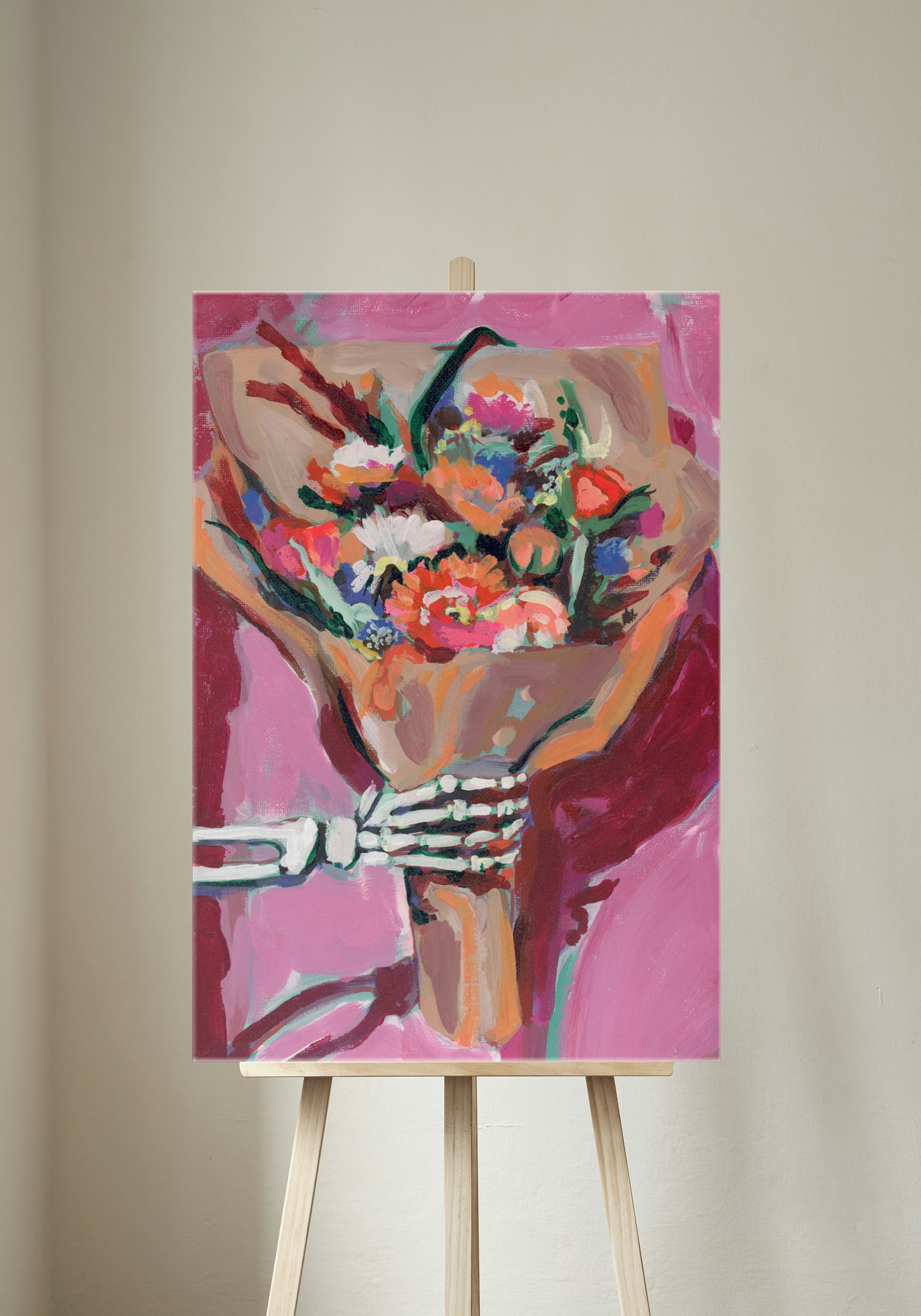 Skeleton Holding Bouquet Canvas Print