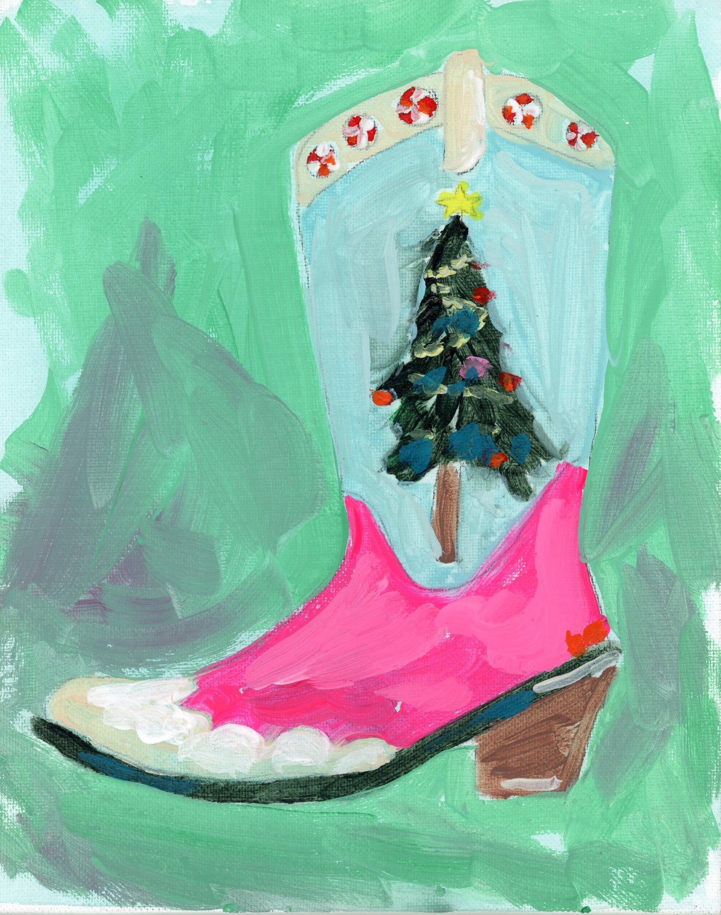 Christmas Tree Cowgirl Boot Art Print