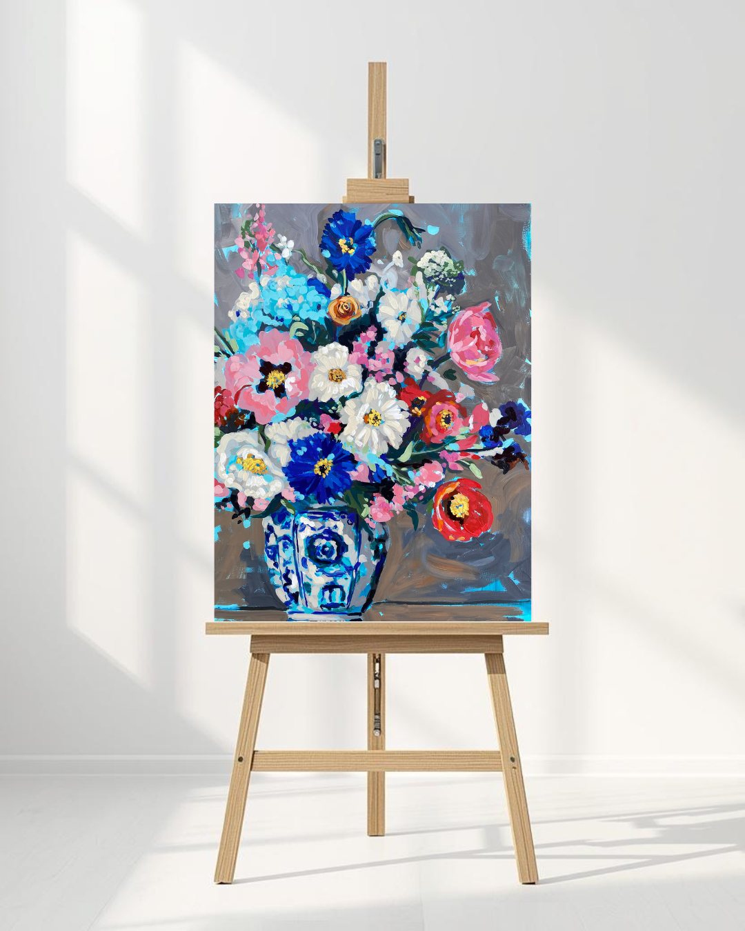Blue and White Vase Floral Bouquet Canvas Print