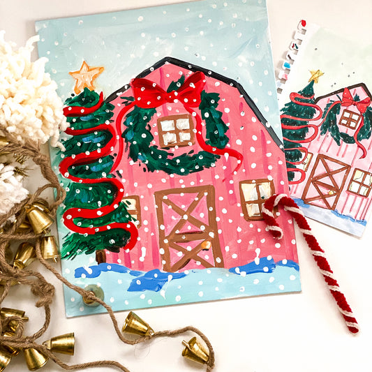 Pink Christmas Barn Online Painting Class