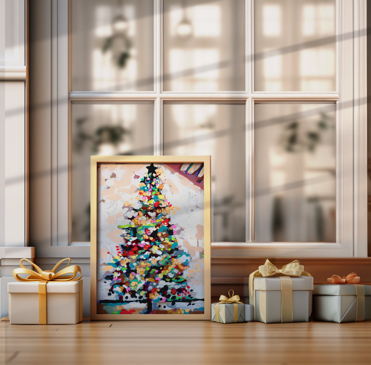 White Colorful Christmas Tree Mini Painting