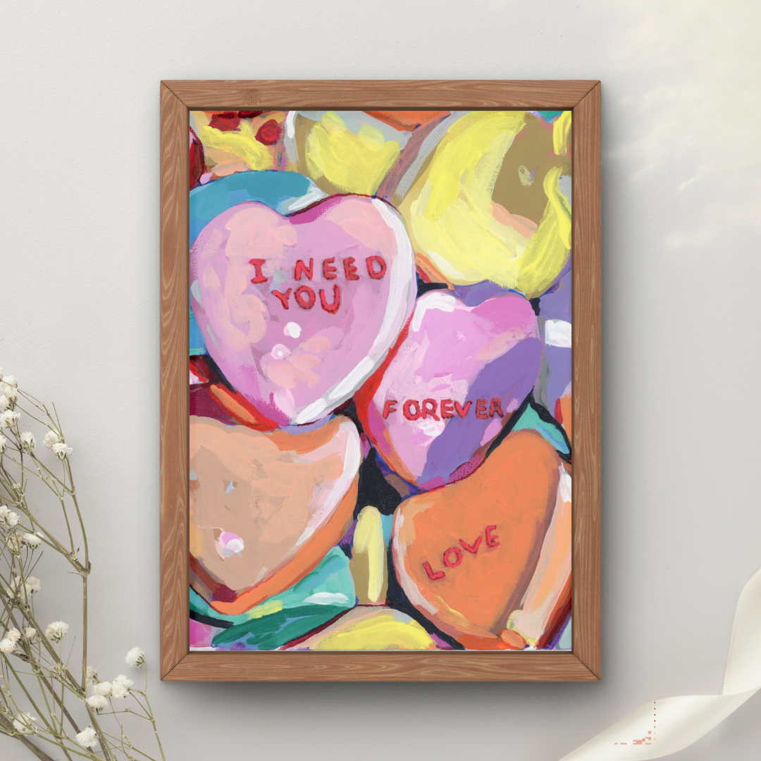 Candy Hearts Art Print