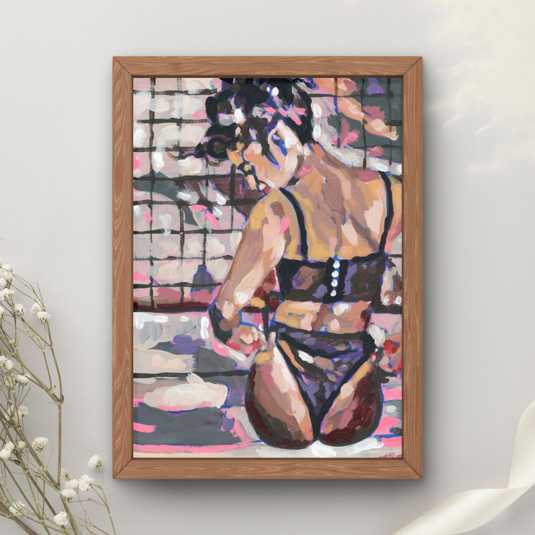 Black Lingerie Girl Art Print