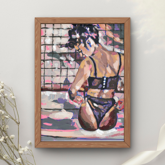 Black Lingerie Girl Art Print