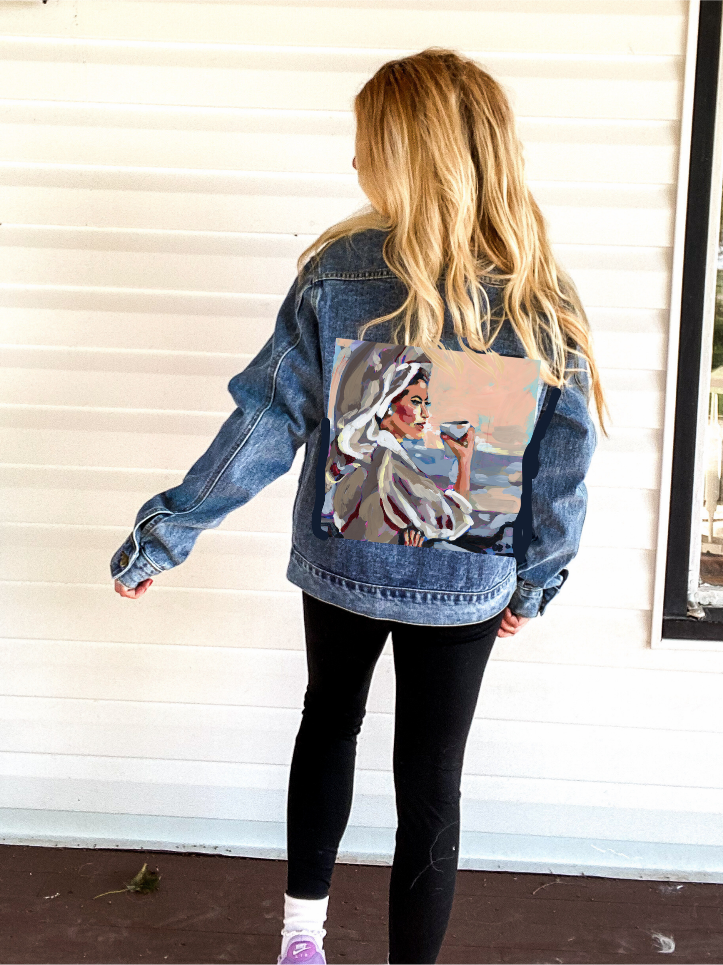 Coffee Girl Painting Jean Jacket