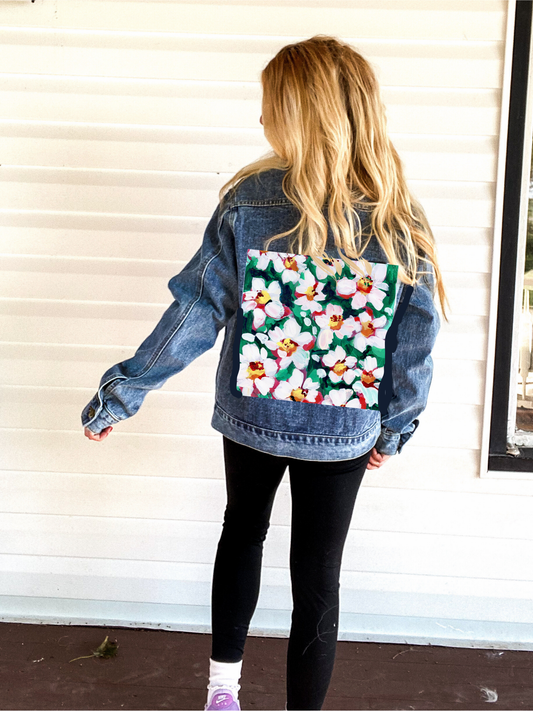 Green Daisies Jean Jacket