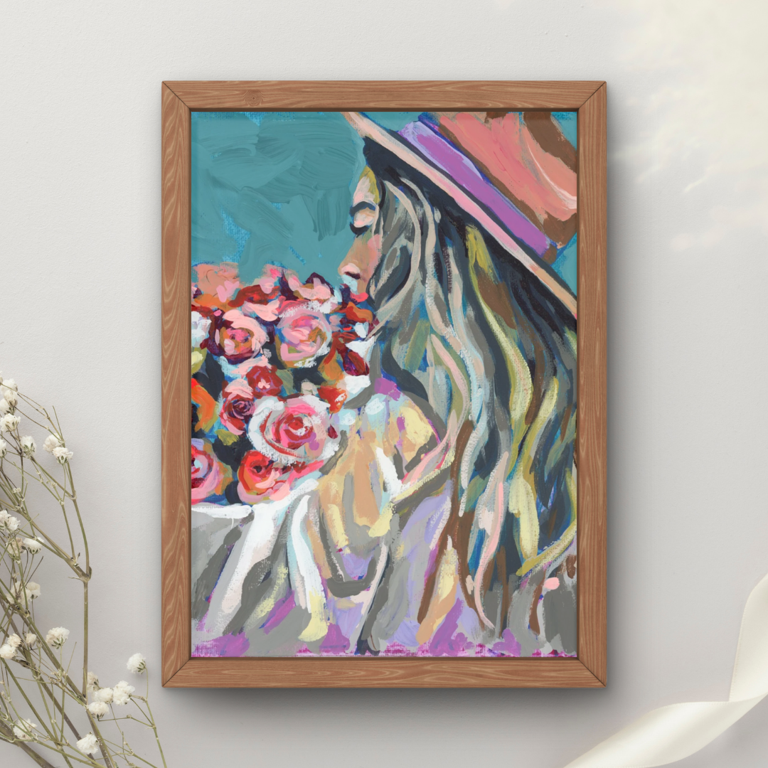 Spring Rose Bouquet Girl Art Print