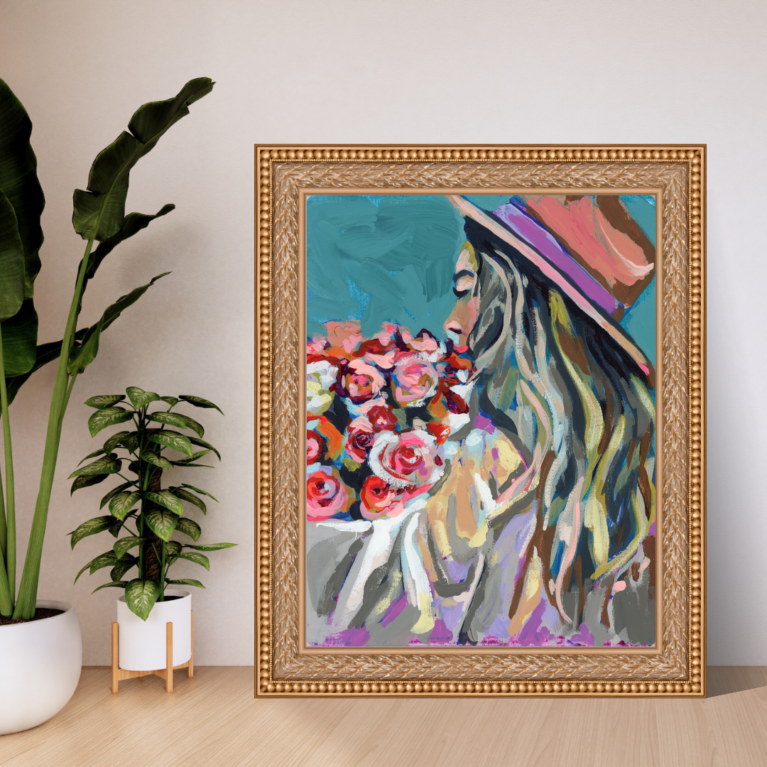 Spring Rose Bouquet Girl Art Print