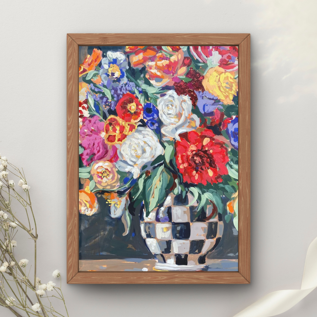 Checkered Floral Bouquet Art Print