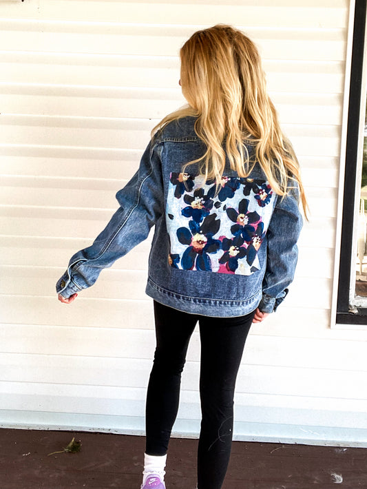 Black Daisies Jean Jacket