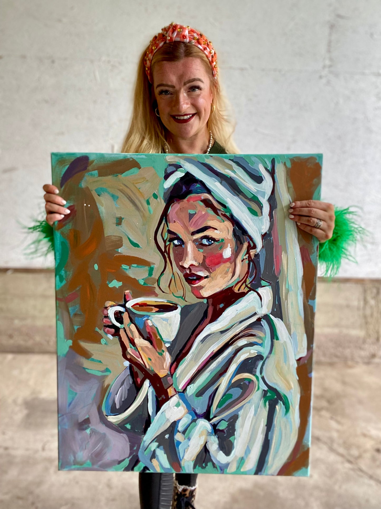 Autumn Coffee Girl Original Painting