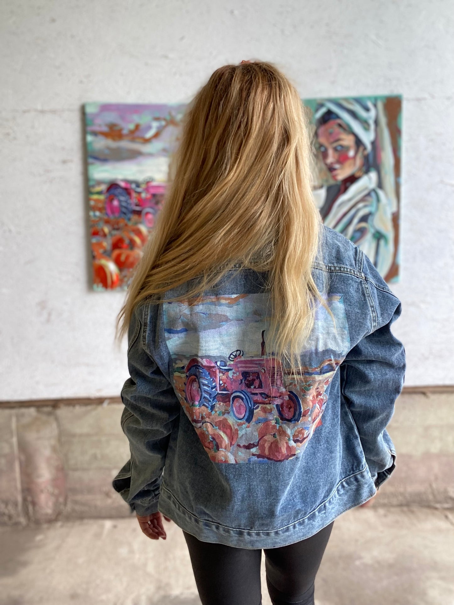 Pink Pumpkin Tractor Denim Jacket