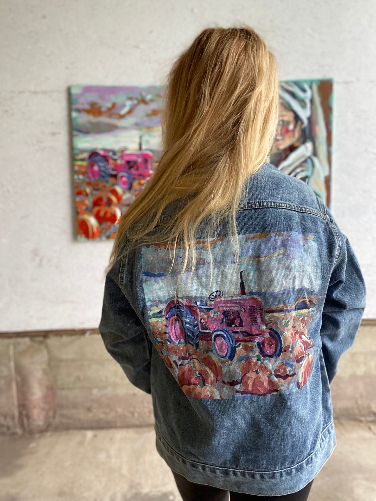 Pink Pumpkin Tractor Denim Jacket