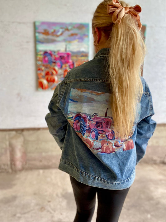 Pink Pumpkin Tractor Denim Jacket
