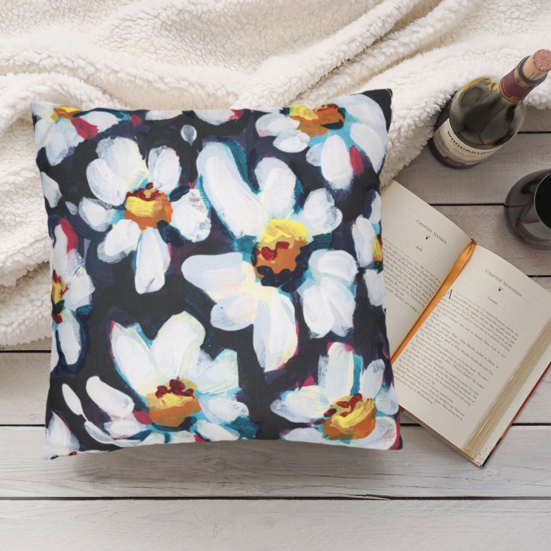 White/Black Daisy Pillow Cover