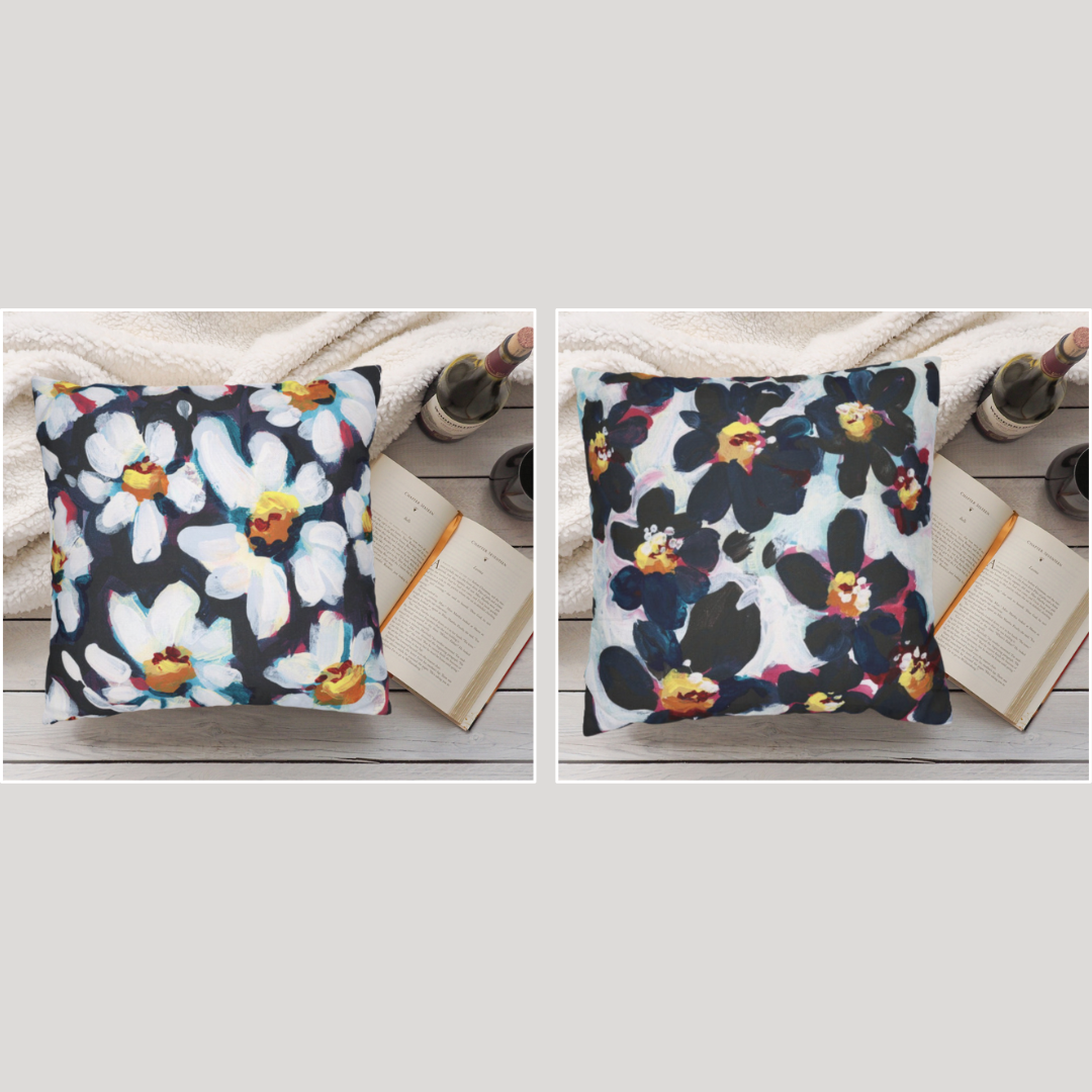 White/Black Daisy Pillow Cover